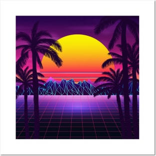 Stunning Sunset Retrowave Posters and Art